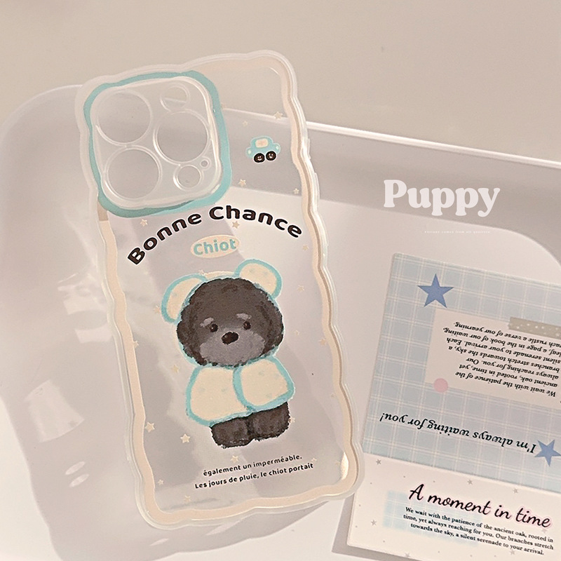 [under the Tower] Puppy Raincoat Iphone15Promax Mobile Phone Case Apple 16 Transparent 14 Generation Hair 13 Anti-Fall Female