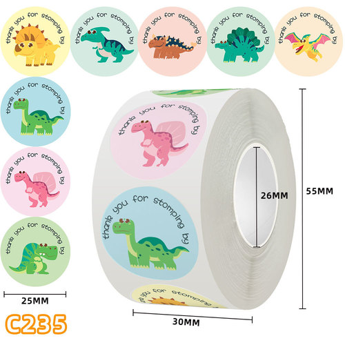 Cartoon dinosaur children's creative sealing stickers ins decorative sealing stickers card wall stickers inspirational roll stickers 500 pieces