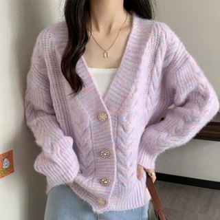 跨境小清新外穿针织衫开衫毛衣外套女2026秋装新款韩版宽松气质上