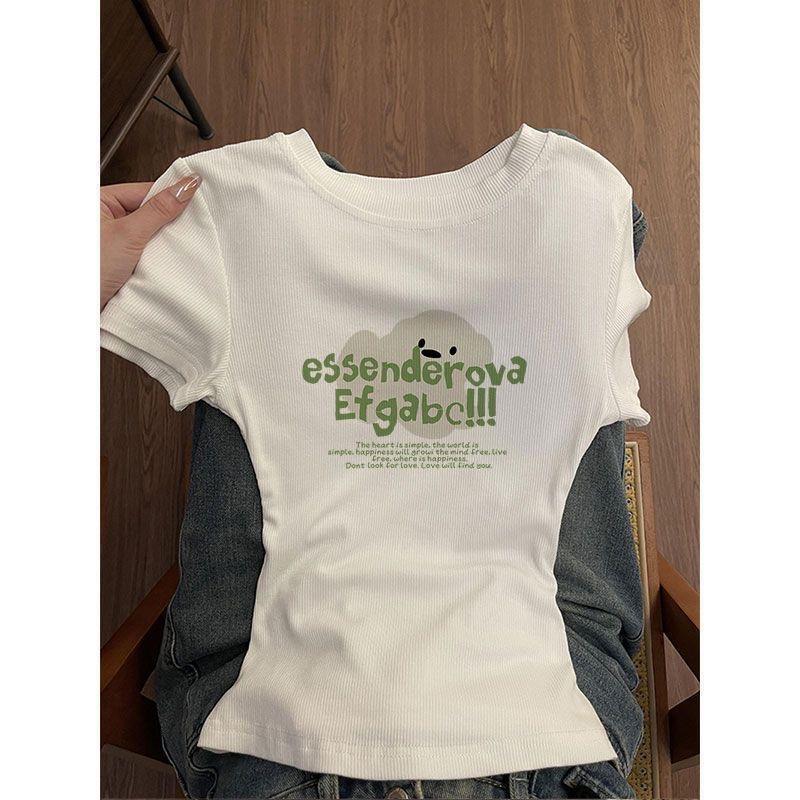 White slim-fit, figure-flattering, stylish short-sleeve T-shirt, summer fashion, niche design, versatile trendy top, ins White slim-fit, figure-flattering, stylish short-sleeve T-shirt, summer fashion, niche design, versatile trendy top, ins
