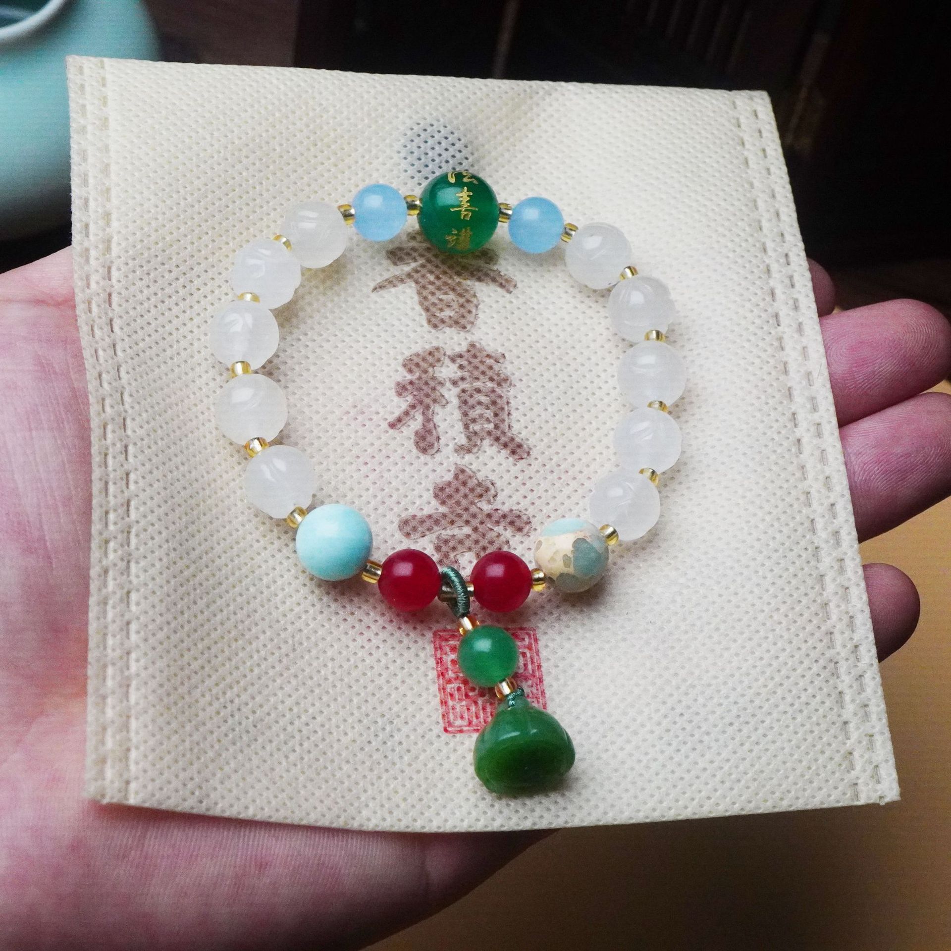 Faxi seda de oro jade blanco bothi loto pulsera de jade nuevo estilo chino calabaza loto templo Wenchuang Buddha pulsera de perlas