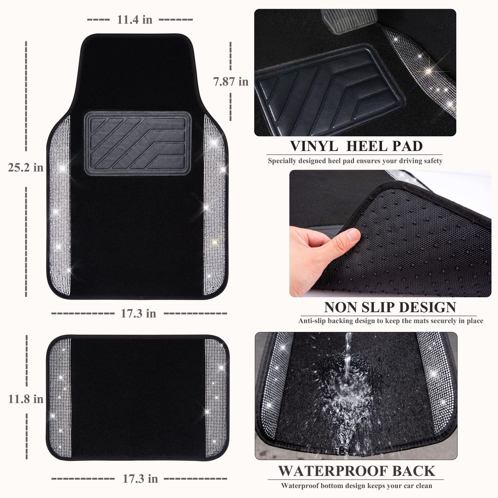Cross-Border Foreign Trade Crystal-Encrusted Diamond Car Floor Mats, Universal Fashionable Shiny Carpet, Pvc Waterproof and Dirt-Resistant 4-Piece Set