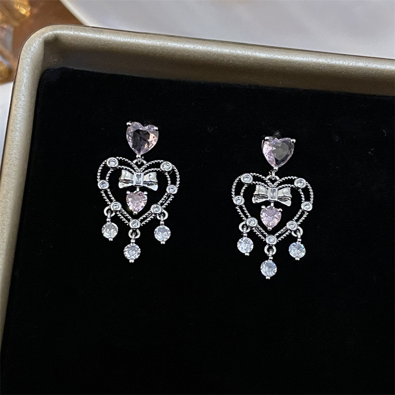 1 Pair Cute Sweet Heart Shape Plating Inlay Copper Zircon Drop Earrings display picture 2