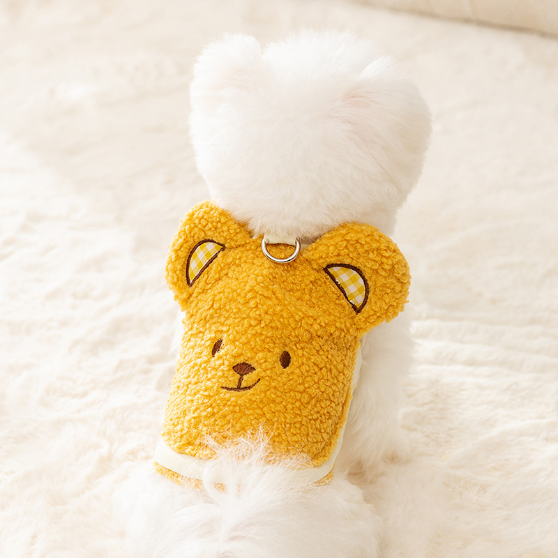 Coreano encantador viento otoño invierno cálido perro chaleco de peluche tridimensional chaleco de oso perro pequeño y medio chaleco de ropa de mascotas
