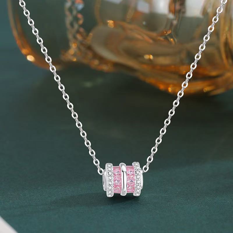 S999 Pink Slim Waist Diamond Necklace with a Sense of Luxury and Sophistication, Clavicle Chain, Birthday Gift for Best Friend, Ins Style