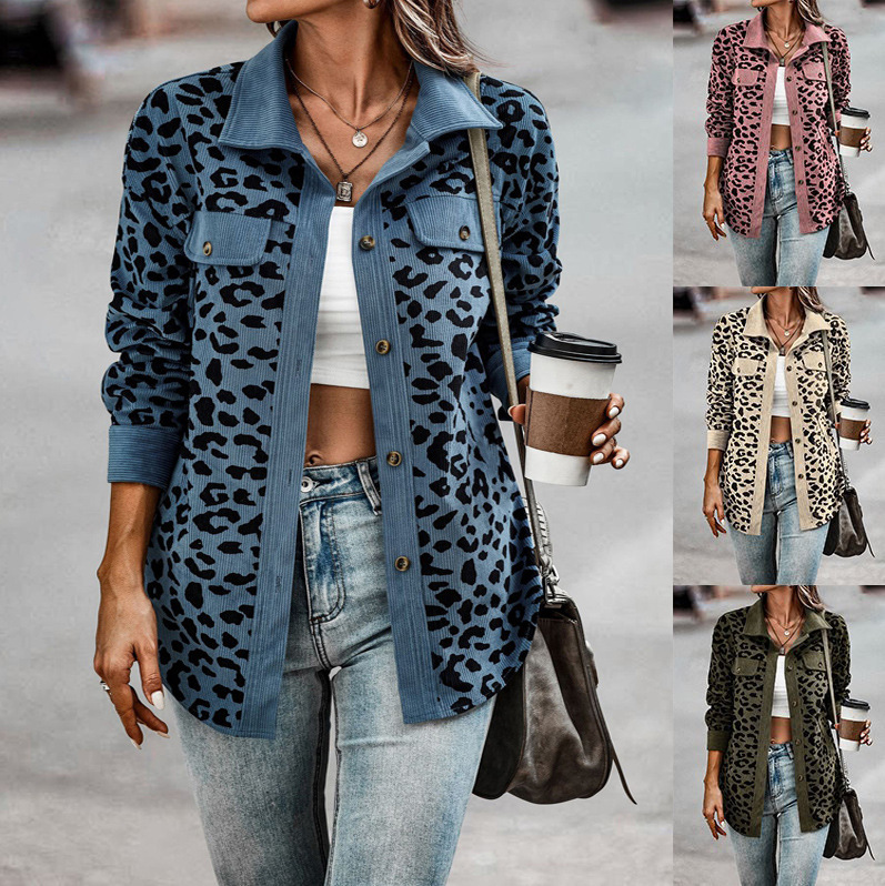 2026 Amazon Casual Style European and American Cross-Border Women's Autumn and Winter Fashion Leopard Print Buttoned Long-Sleeved Jacket 2026 Amazon Casual Style European and American Cross-Border Women's Autumn and Winter Fashion Leopard Print Buttoned Long-Sleeved Jacket