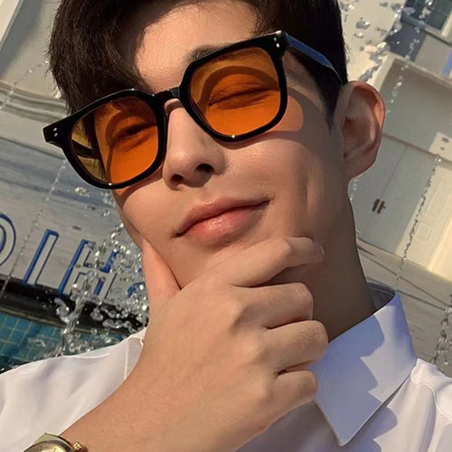 Wholesale black red brown sunglasses, Korean style, trendy square large frame, rice grain sun glasses for men and women, new sun protection sunglasses