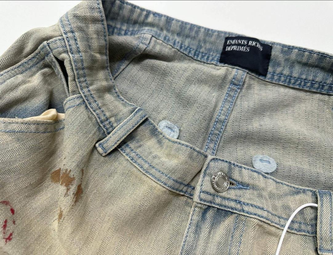 Melancholy High Street Brand Bloodstained Dirty Dyed Ripped Trendy Casual Logging Workwear_mkmklike.com
