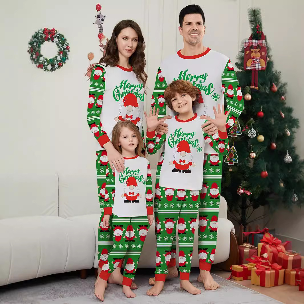 Božićna slova Djeda Mraza s pahuljicama Božićno obiteljsko odijelo s otiskom kućne odjeće za spavanje_voghion.com