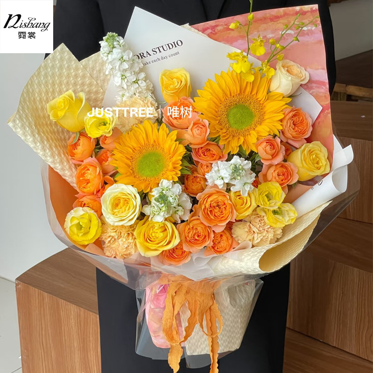 霓裳新品油画纸花束包花纸鲜花包装纸diy材料花艺礼品纸朦胧春日