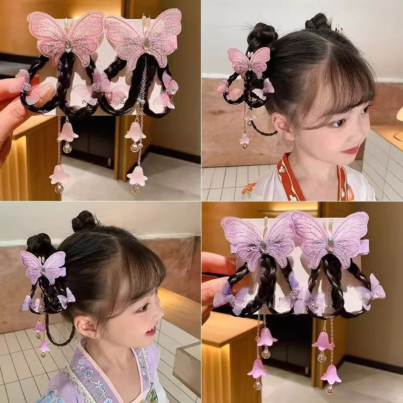 Украшение для волос для девочек Сладкий древний стиль Ханфу Аксессуары Бабочки для волос Детский головной убор Симпатичные кисточки парик для волос