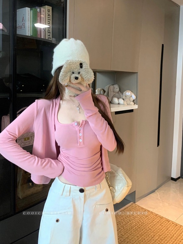 小个子辣妹时尚套装女秋季2025新款挂脖吊带背心长袖开衫两件套潮|undefined