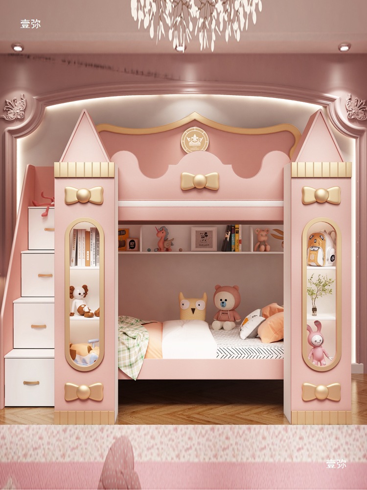 Children's Bed Girl Princess Castle Tree House Bed Bookcase Integrated Bunk Bed Wooden Bed Bunk Bed Mother and Child Bed High and Low