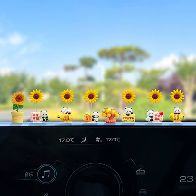 Vehicle, Office Desk, Computer Accessories, Decompression – Car ornaments - multiple-options-available-see-details-page-win-the-first-prize-in-one-fell-swoop-6-types-of-blessing-pandas-good-luck-sunflower-potted-plants-free-traceless-stickers