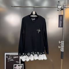 圆领长袖拼接蕾丝设计感小众显瘦别针宽松针织衫