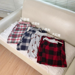 小海鸥格子裤hol*ister字母休闲宽松显瘦高腰直筒阔腿欧美风睡裤