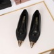 2162 Korean retro hollowed out mesh shallow mouth low heel women's shoes with metal pointed toe, one foot thick heel temperament single shoe women