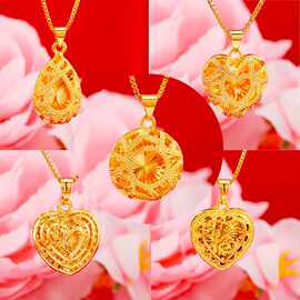 时尚仿24k黄金吊坠桃心镂空网红直播爆款首饰品 民族风水滴沙金