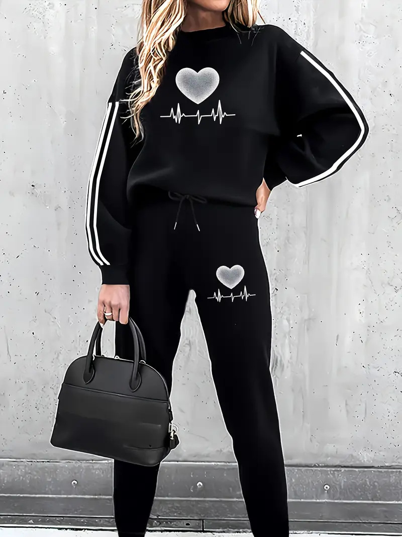Conjunto de sudadera con capucha y jogger mujer estampado floral_voghion.com