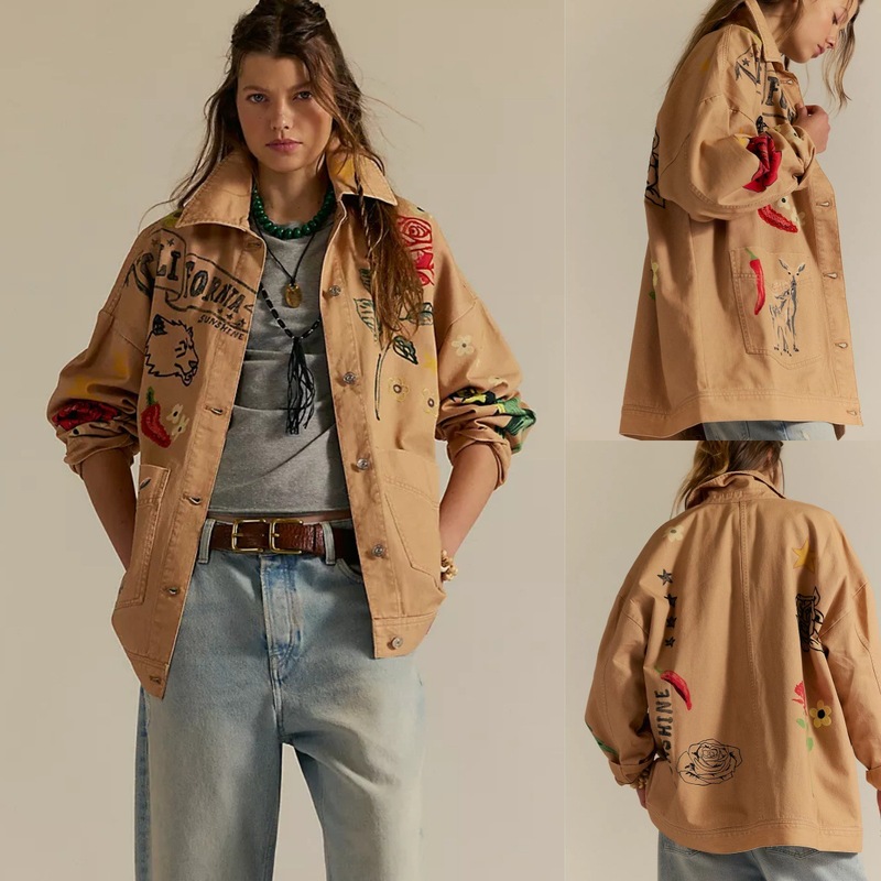 Amazon 25 秋の新クロスボーダーヨーロッパとアメリカの服プリントラペルレディースシャツジャケットカジュアル長袖トップ|undefined