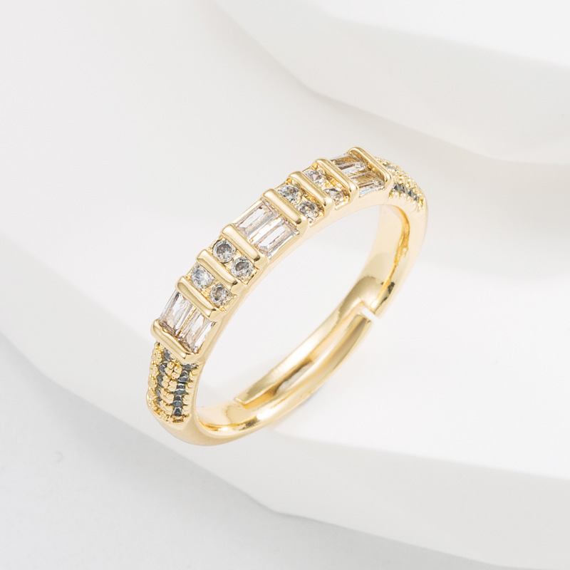 Retro Geometric Copper Open Ring Zircon Copper Rings