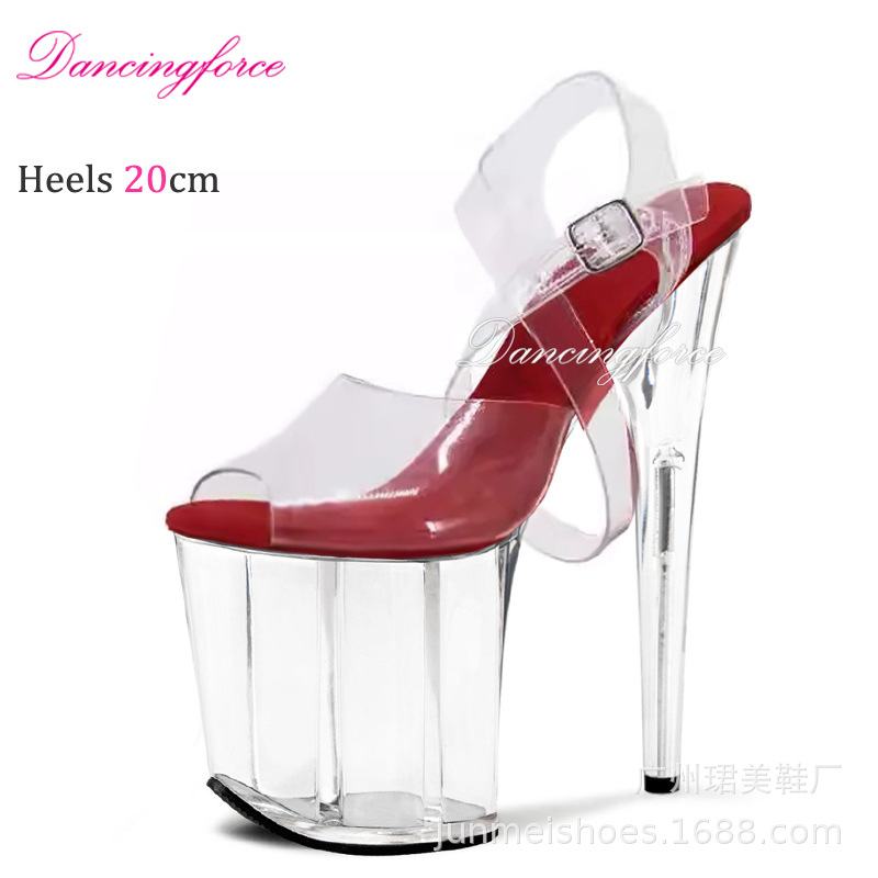 20cm tubo de acero odiar zapatos de desfile de modelo de altura alta diosa sexy tacones impermeables cruzadas con sandalias transparentes
