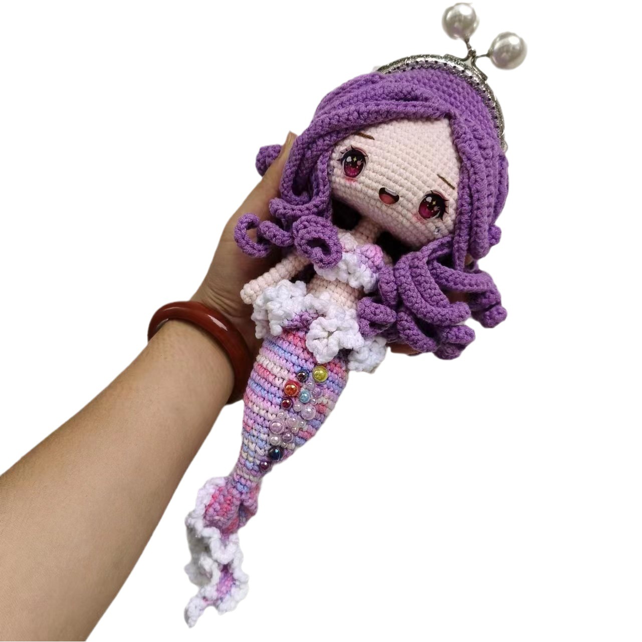 Finished Handmade Crochet Yarn Woven Bag Mermaid Crossbody Bag 8.5 Mermaid Clasp Bag Creative Bag Coin Purse