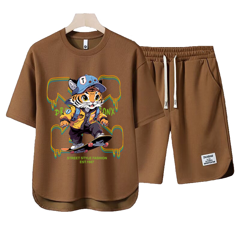 Men's Clothing 2024 Waffle Casual Summer Suit Men's Loose Teen Short sleeved T shirt Shorts Handsome Two piece Suit_ipsvogv.com