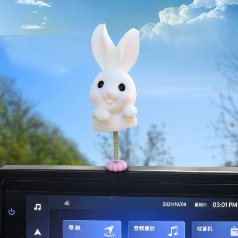 Adornos de coche, tablero de instrumentos de control central de conejito, decoración de coche, muñeca que sacude la cabeza, accesorios de coche de dibujos animados lindos