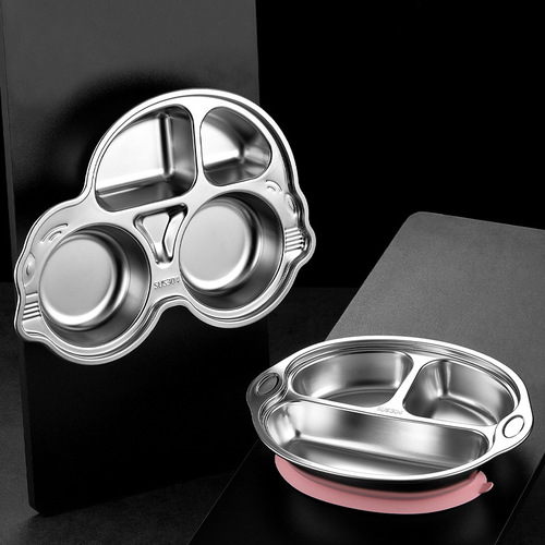 Children's Dinner Plate 304 Stainless Steel Plate Cartoon Baby Home Kindergarten Cartoon Plate 316 Division Dinner Plate Wholesale