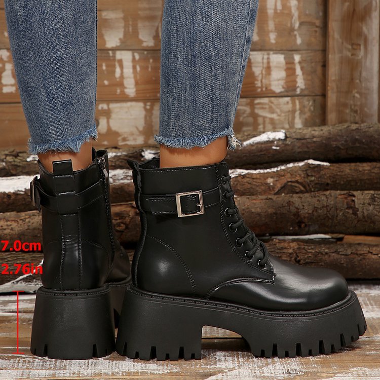 Big yards thick bottom casual short boots female new increased height England biker short boots boots_voghion.com