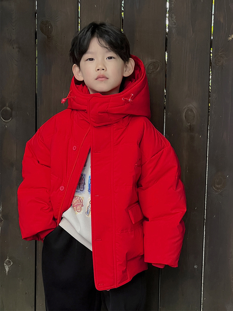 Chaqueta de plumón para niños, ropa de invierno elegante para Año Nuevo, abrigo festivo rojo de otoño e invierno para niños mayores.