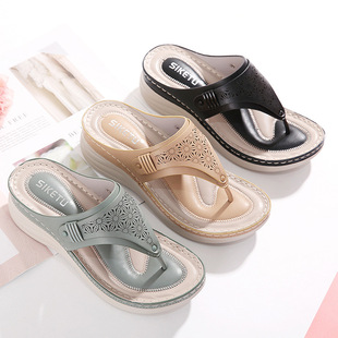 New SiKu 2025 Cross-border Round-toe Fashionable Hollow-toe Women's Sandals Wedge Casual plus size Sandals