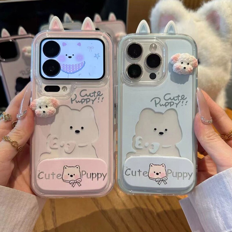 Cute West Highland Puppy Phone Case with Ear Stand for Apple 17Promax, Huawei, Xiaomi, Vivo, Couple Style