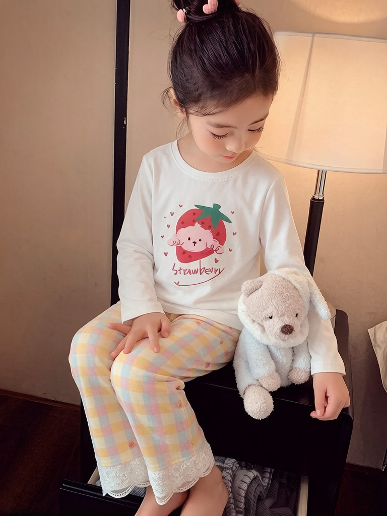 Nuevo conjunto de casa de primavera y verano niñas conjunto de ropa de casa Cardigan de encaje pijama infantil conjunto de pijamas de algodón