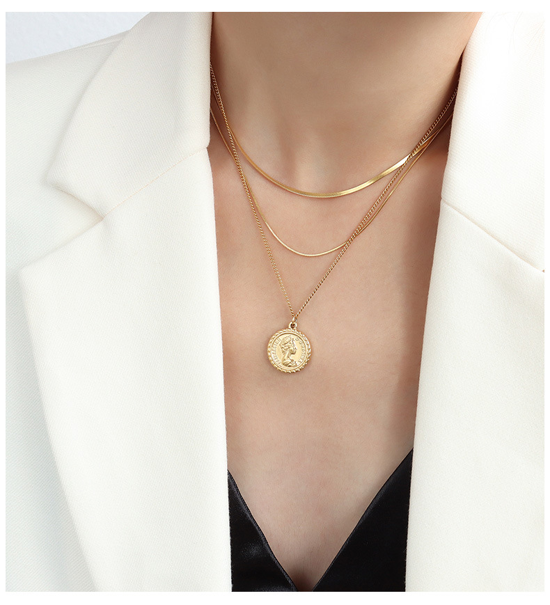 Titanium Steel Material Retro Style Double Layer Snake Bone Chain Necklace Titanium Steel Jewelry