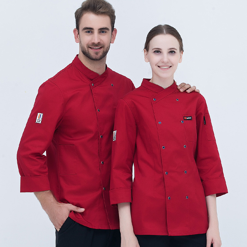 Uniformes de chef personalizados de alta gama, ropa de trabajo de chef de manga corta, transpirable y resistente al desgaste, uniformes de cocina de hotel de manga larga para hornear y cocinar en caliente para mujeres