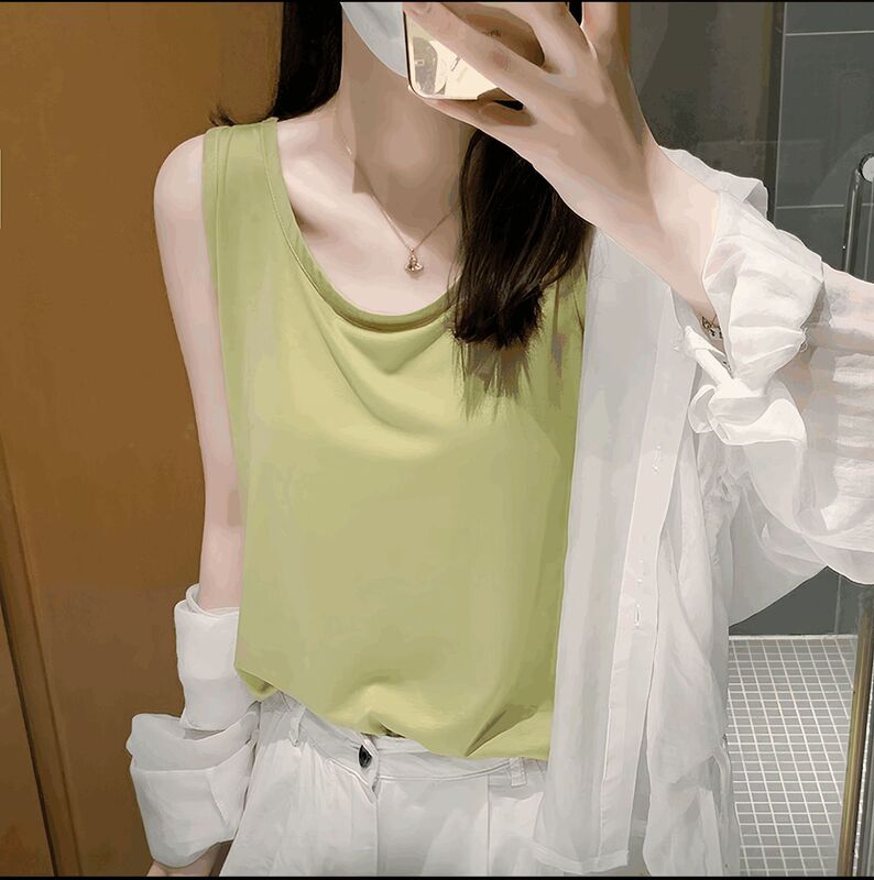 【Two-Pack】Solid Color Sleeveless Vest, Summer Loose Fit, Thin Coconut Oil Vest, Camisole Base Top for Women 【Two-Pack】Solid Color Sleeveless Vest, Summer Loose Fit, Thin Coconut Oil Vest, Camisole Base Top for Women
