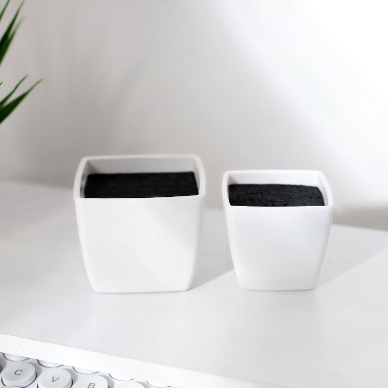 Flores de imitación de plantas de plástico maceta mini falsa maceta de plástico no agujero de fuga de agua pequeña maceta cuadrada blanca