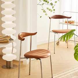 设计师TJKMLBC19#中古实木餐椅家用小户型设计师轻奢牛角铁艺椅子