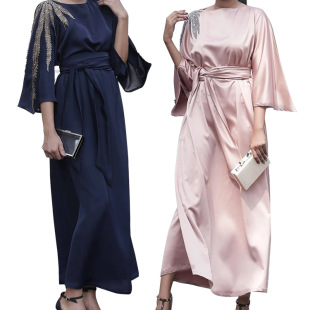 Yiduo Embroidery Long Dress with Phoenix Tail Style, Middle Eastern Dubai Mid-Sleeve Patchwork Dress 21429 Flutter Sleeve Muslim
