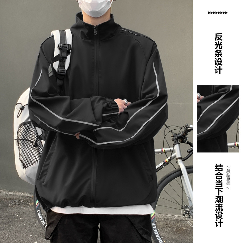 Spring and Autumn New Reflective Strip Jacket for Men and Women Casual Couple Jacket Student Windbreaker Cross-border Hair Spring and Autumn New Reflective Strip Jacket for Men and Women Casual Couple Jacket Student Windbreaker Cross-border Hair