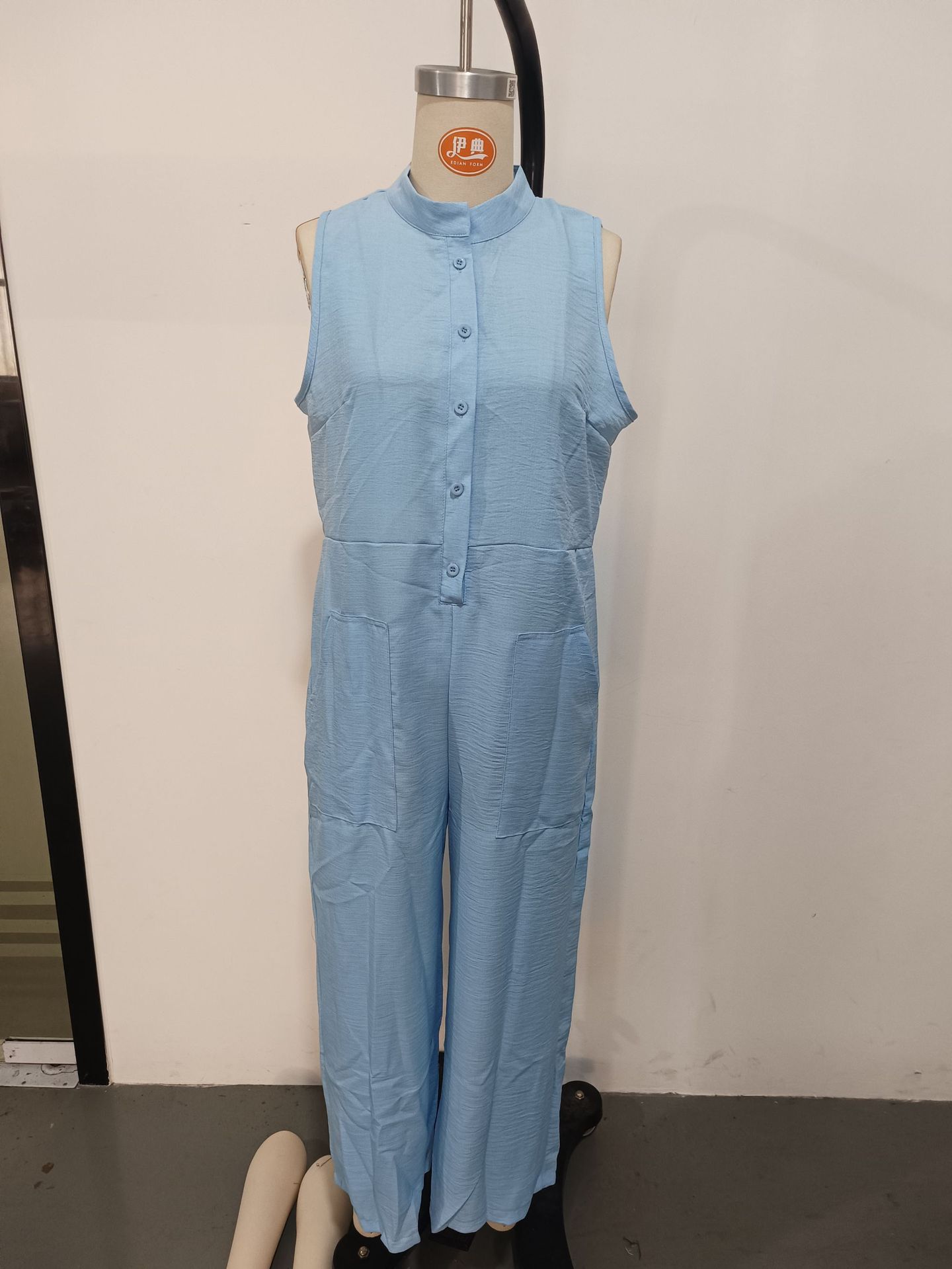 Women's Casual Sleeveless Stand Collar Jumpsuit With Pockets_voghion.com