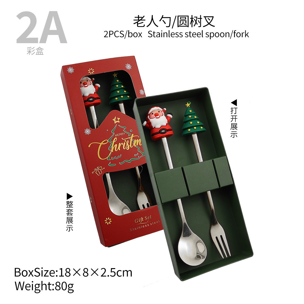 Cuchilleras de acero inoxidable transfronterizas muñecas de Navidad cucharas y tenedores juegos de regalo de café cucharas de postre horquilla de fruta pastel image 12