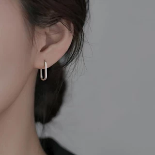 S925纯银耳环女简约个性轻奢冷淡风耳扣潮流气质时尚百搭素圈耳饰