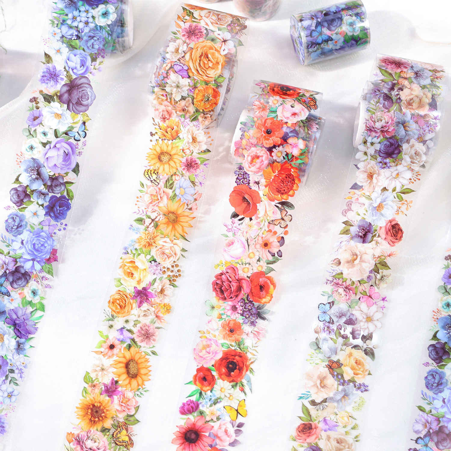 Gugu Forest PET Tape, Flower Season Poem Series Creative Floral Handmade Journal Decoration DIY Collage Materials 4 Styles