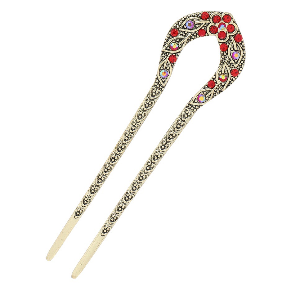 Estilo coreano vintage horquilla updo horquilla accesorios tocado al por mayor tenedor doble antiguo melocotón flor rhinestone pelo accesorios horquilla para mujeres