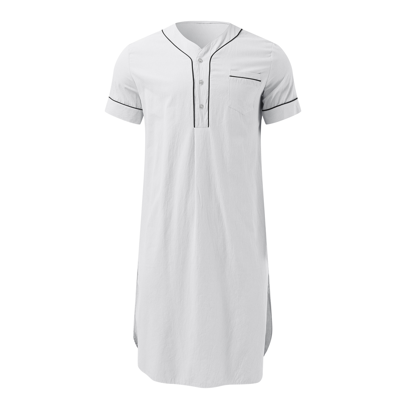 2024 Summer Cross-border Amazon Camisón musulmán delgado de manga corta para hombre Camisón suelto de color sólido para el hogar