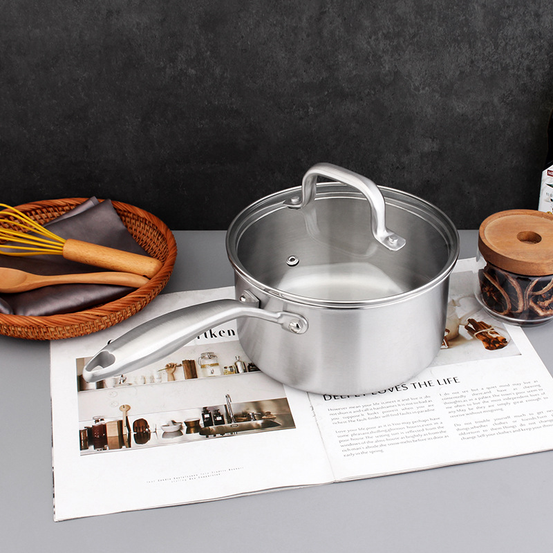 COOKONE 18 / 10 acero inoxidable de cinco capas de acero grueso 18cm recto de un solo mango olla de leche 2.5L multiuso para cocinar fideos