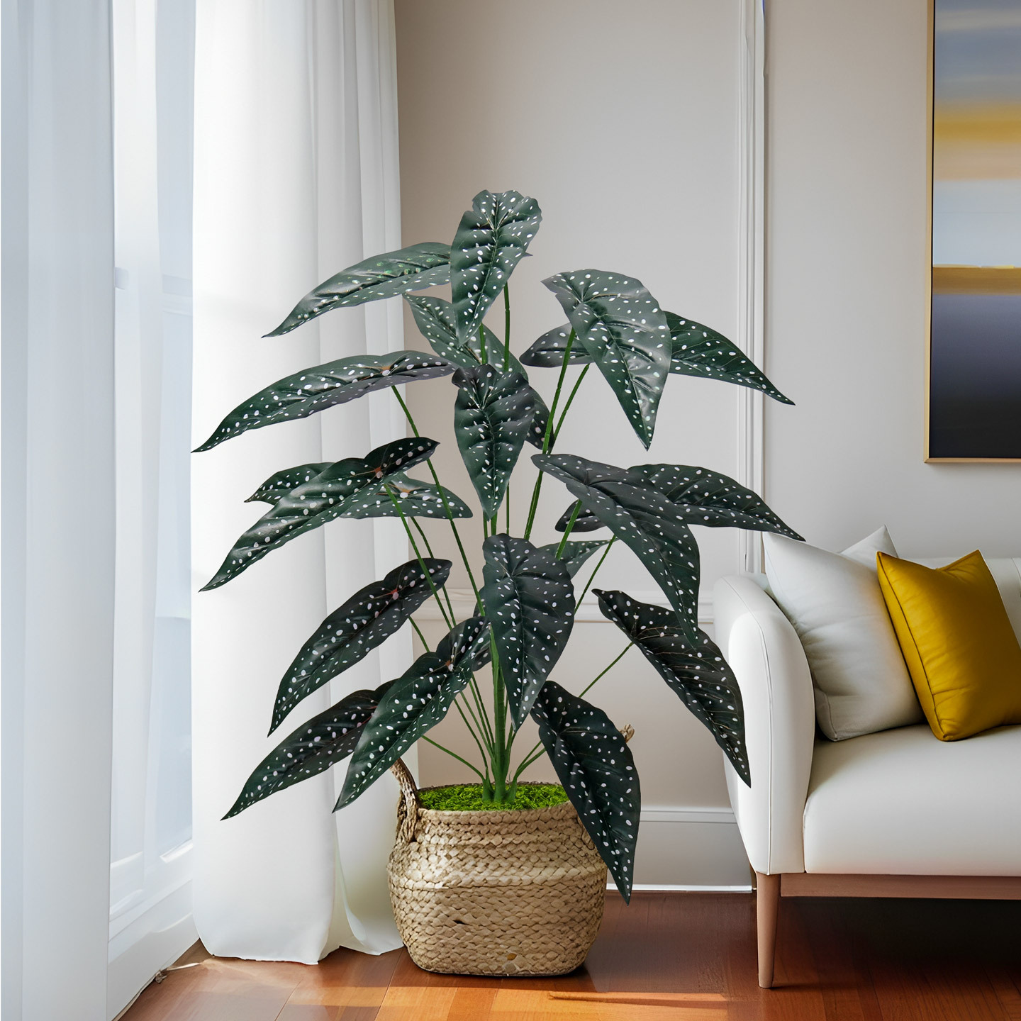 仿真大绿植假植物萨利安海芋叶盆栽假树室内客厅PVC造景景观装饰